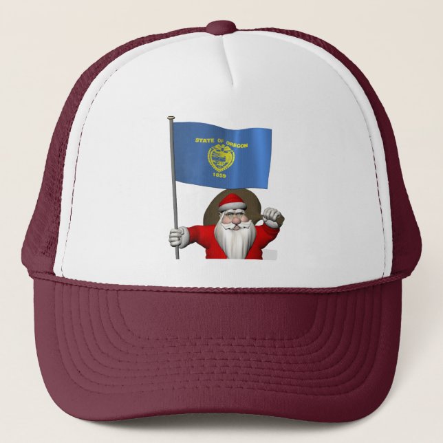 Santa Claus With Ensign Of Oregon Trucker Hat (Front)