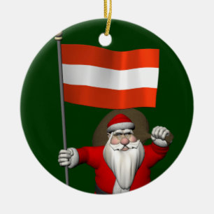 Santa Claus With Ensign Of Österreich Ceramic Tree Decoration
