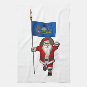 Santa Claus With Ensign Of Pennsylvania Tea Towel