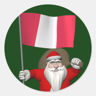 Santa Claus With Ensign Of Peru Classic Round Sticker