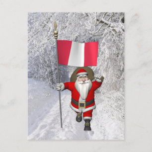 Santa Claus With Ensign Of Peru Holiday Postcard
