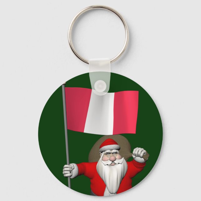 Santa Claus With Ensign Of Peru Key Ring (Front)