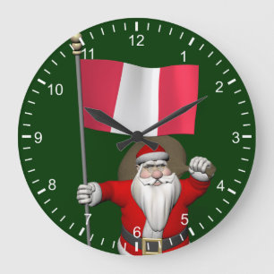 Santa Claus With Ensign Of Peru Large Clock