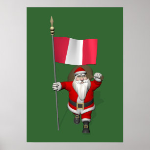 Santa Claus With Ensign Of Peru Poster