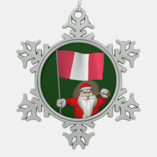 Santa Claus With Ensign Of Peru Snowflake Pewter Christmas Ornament