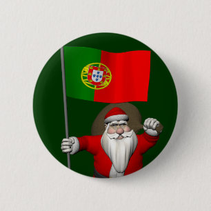 Santa Claus With Ensign Of Portugal 6 Cm Round Badge
