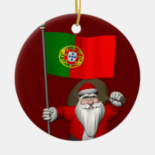 Santa Claus With Ensign Of Portugal Ceramic Tree Decoration