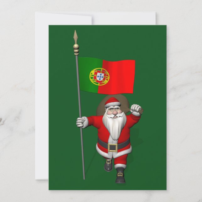 Santa Claus With Ensign Of Portugal Holiday Card (Front)