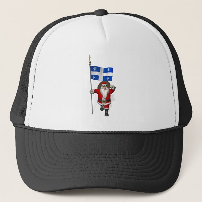 Santa Claus With Ensign Of Québec CDN Trucker Hat (Front)