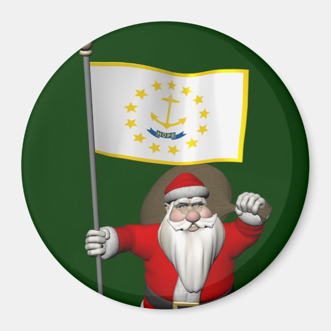 Santa Claus With Ensign Of Rhode Island Magnet (Front)