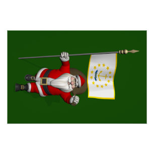 Santa Claus With Ensign Of Rhode Island Poster