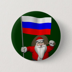 Santa Claus With Ensign Of Russia 6 Cm Round Badge