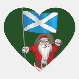 Santa Claus With Ensign Of Scotland Heart Sticker