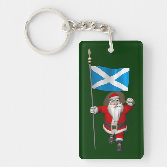 Santa Claus With Ensign Of Scotland Key Ring (Front)