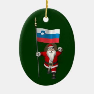 Santa Claus With Ensign Of Slovenia Ceramic Tree Decoration