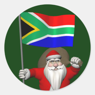 Santa Claus With Ensign Of South Africa Classic Round Sticker