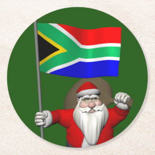 Santa Claus With Ensign Of South Africa Round Paper Coaster