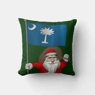 Santa Claus With Ensign Of South Carolina Cushion