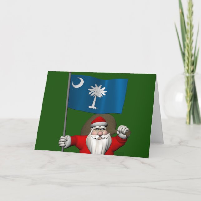 Santa Claus With Ensign Of South Carolina Holiday Card (Front)