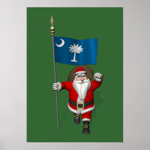 Santa Claus With Ensign Of South Carolina Poster