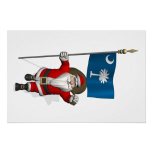 Santa Claus With Ensign Of South Carolina Poster