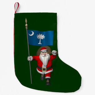 Santa Claus With Ensign Of South Carolina Small Christmas Stocking