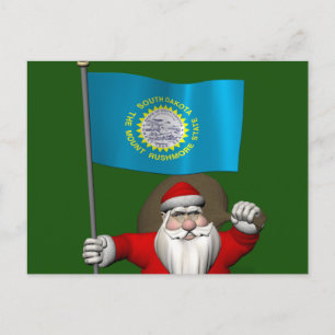 Santa Claus With Ensign Of South Dakota Holiday Postcard