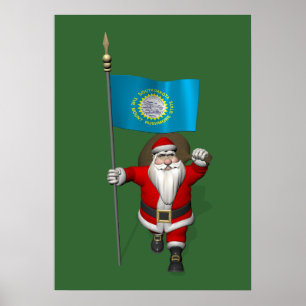 Santa Claus With Ensign Of South Dakota Poster