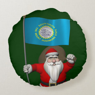 Santa Claus With Ensign Of South Dakota Round Cushion