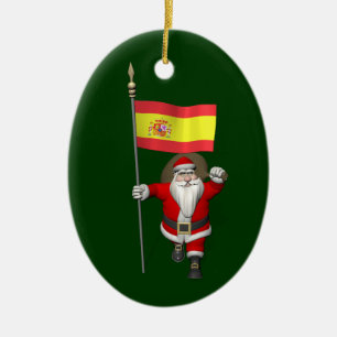 Santa Claus With Ensign Of Spain Ceramic Tree Decoration