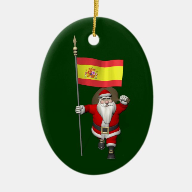 Santa Claus With Ensign Of Spain Ceramic Tree Decoration (Front)