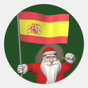 Santa Claus With Ensign Of Spain Classic Round Sticker