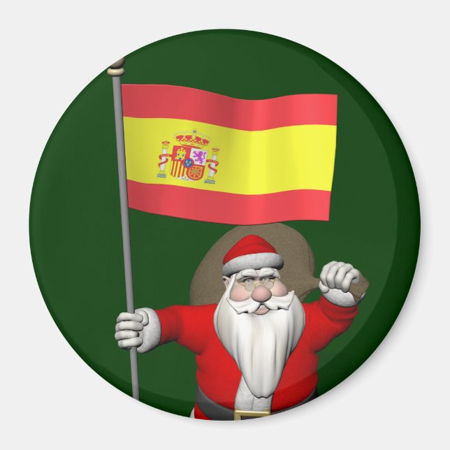 Santa Claus With Ensign Of Spain Magnet (Front)