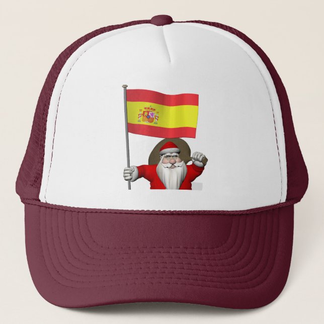Santa Claus With Ensign Of Spain Trucker Hat (Front)