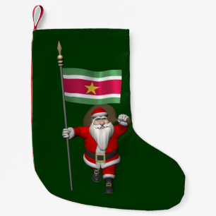 Santa Claus With Ensign Of Suriname Small Christmas Stocking