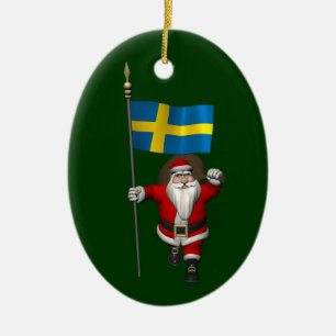 Santa Claus With Ensign Of Sweden Ceramic Tree Decoration