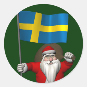 Santa Claus With Ensign Of Sweden Classic Round Sticker