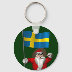 Santa Claus With Ensign Of Sweden Key Ring