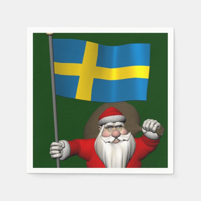 Santa Claus With Ensign Of Sweden Napkin (Front)