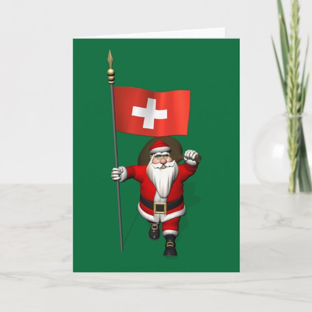 Santa Claus With Ensign Of Switzerland Holiday Card (Front)