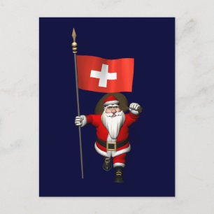 Santa Claus With Ensign Of Switzerland Holiday Postcard