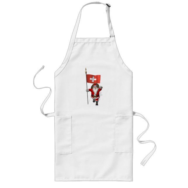 Santa Claus With Ensign Of Switzerland Long Apron (Front)