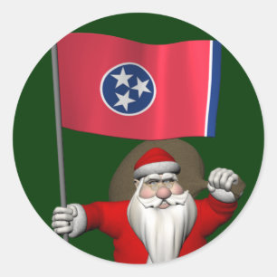 Santa Claus With Ensign Of Tennessee Classic Round Sticker