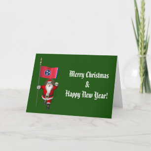 Santa Claus With Ensign Of Tennessee Holiday Card