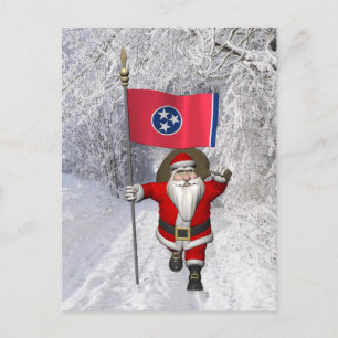 Santa Claus With Ensign Of Tennessee Holiday Postcard