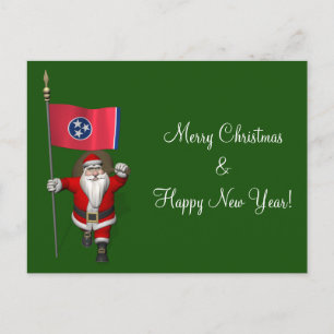 Santa Claus With Ensign Of Tennessee Holiday Postcard