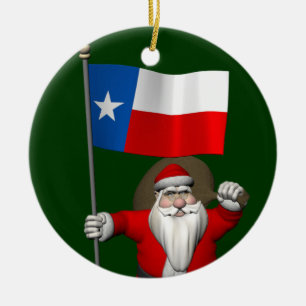 Santa Claus With Ensign Of Texas Ceramic Tree Decoration