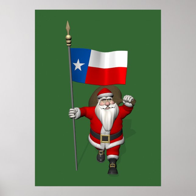 Santa Claus With Ensign Of Texas Poster (Front)