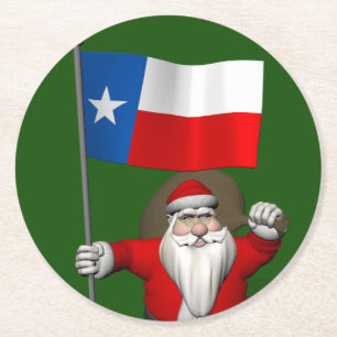 Santa Claus With Ensign Of Texas Round Paper Coaster