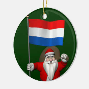Santa Claus With Ensign Of The Netherlands Ceramic Tree Decoration